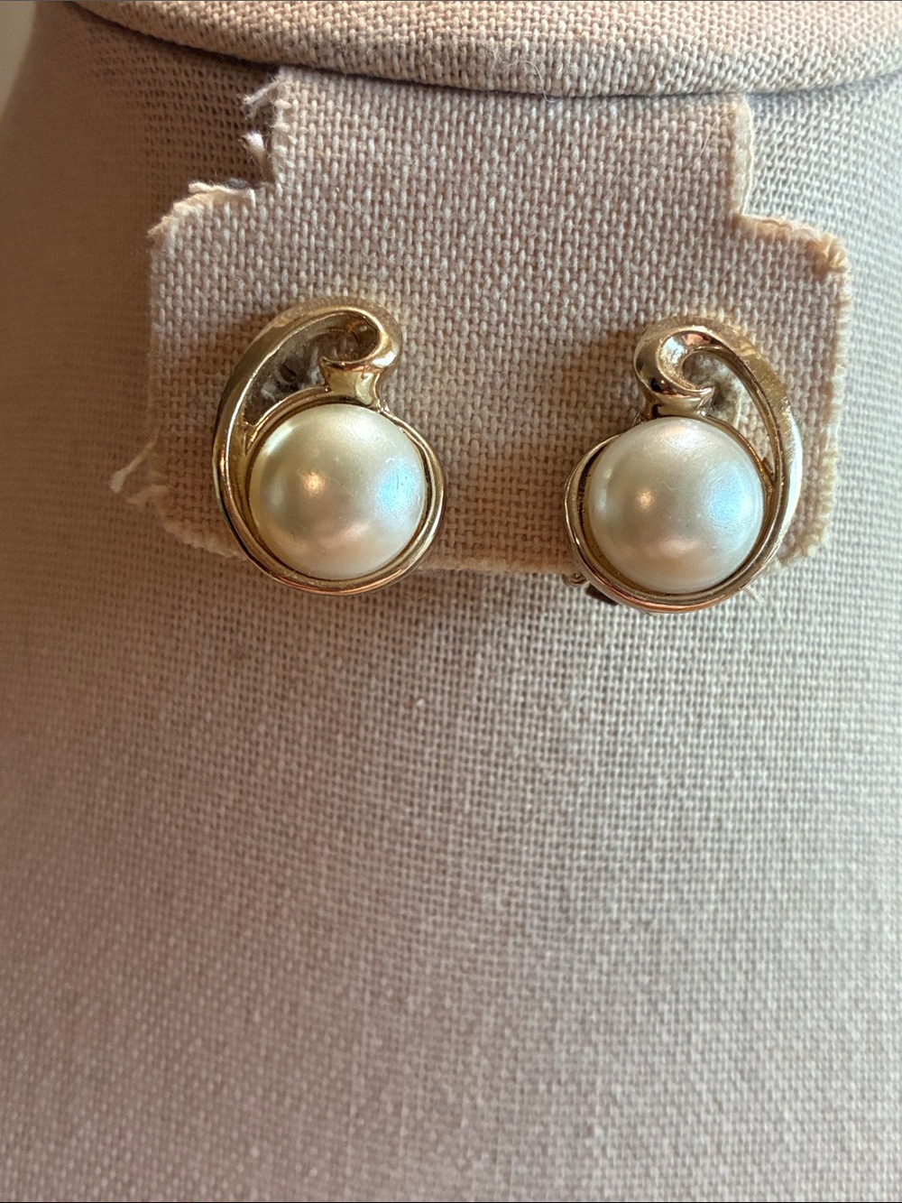 Gold Pearl Swirl Clip On Earrings